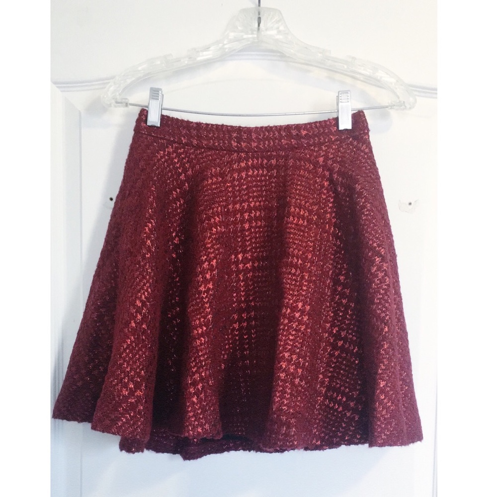 Alice and Olivia flared burgundy wool skirt